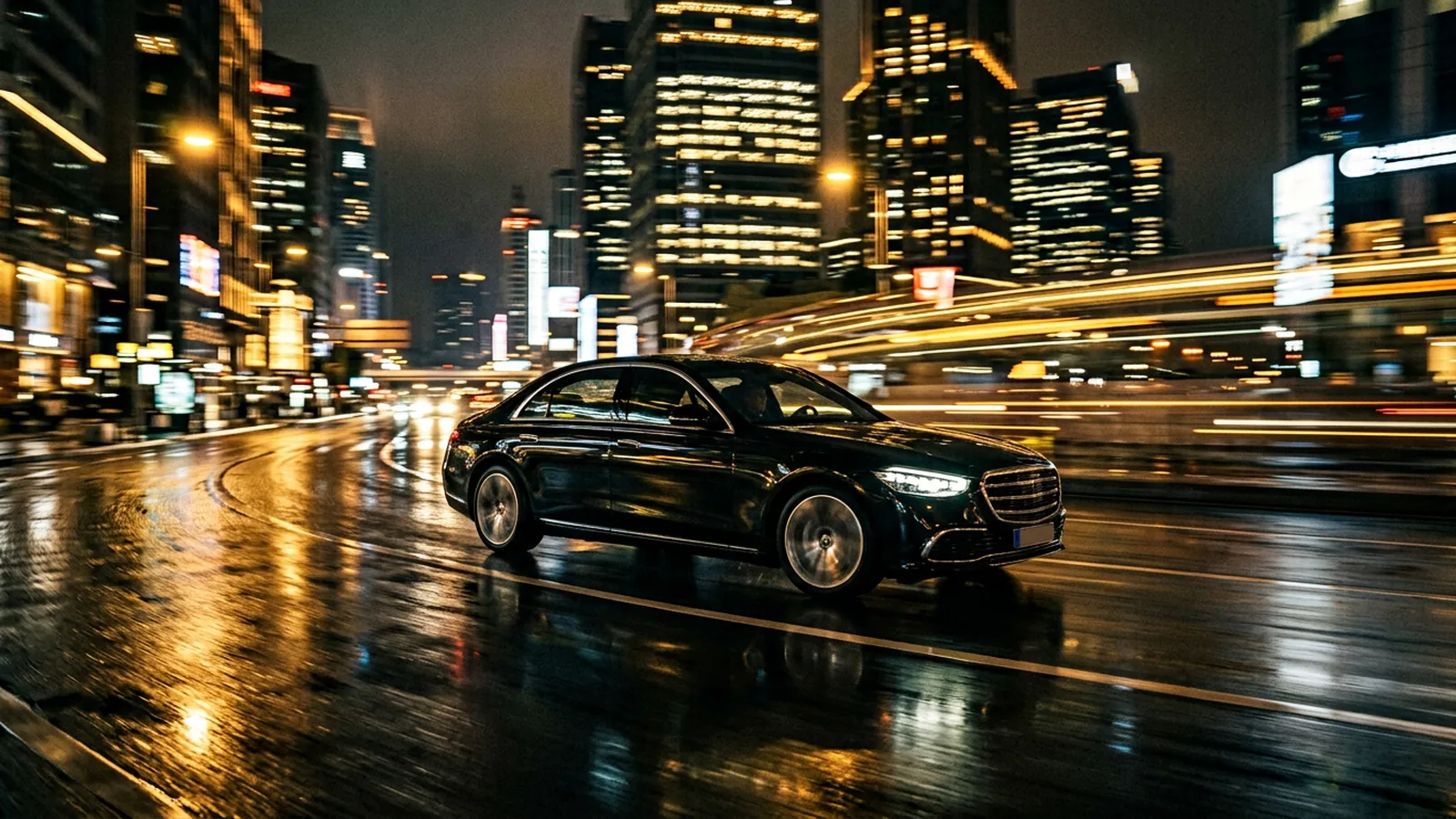 Executive chauffeur service with a premium black vehicle in the city